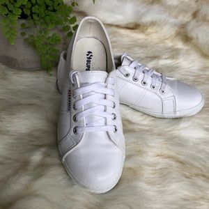 Superga white vegan leather size 7